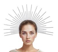 inhzoy Sun God Crown Halos Headpiece with Golden Rays for Night Parties Raves and Cosmic-Themed Events Props Silver One Size