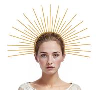 inhzoy Sun God Crown Halos Headpiece with Golden Rays for Night Parties Raves and Cosmic-Themed Events Props Gold One Size
