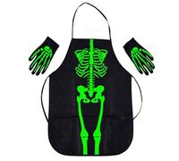 inhzoy Unisex Skull Patterned Halloween Apron Set Complete with Protective Gloves for Creepy Parties Cooking Activities Light In Dark One Size
