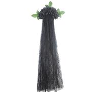inhzoy Victorian Gothic Day of the Dead Headpiece Delicate Rose Floral Hair Crown with Black Lace Veil for Halloween Black One Size