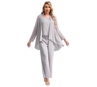 inhzoy Wedding Guest Pant Suits for Women Dressy Chiffon 3 Piece Set Formal Evening Gowns Party Outfits Z Gray a L