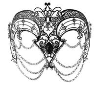 inhzoy Women Glitter Rhinestones Metallic Mask for Masquerade Venetian Costume Halloween Party Ball Prom Props Black Silver One Size