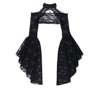 inhzoy Women Goth Crop Tops Punk Lace Sheer Shrug Top with Stand Up Collar Long Flared Sleeves Victorian Bolero Crop Top Black L