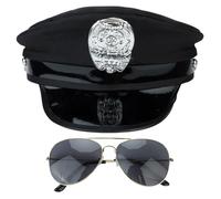 inhzoy Women Police Hat with Glasses Set Police Cap Sunglasses Captain Hat Cop Cap Police Cosplay Accessories Carnival Black One Size