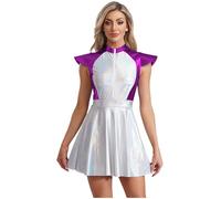 inhzoy Womens Alien Astronaut Costume Adult Cap Sleeves Front Zipper A Line Dress For Club Party Halloween Purple XXL