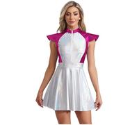 inhzoy Womens Alien Astronaut Costume Adult Cap Sleeves Front Zipper A Line Dress For Club Party Halloween Hot Pink 4XL