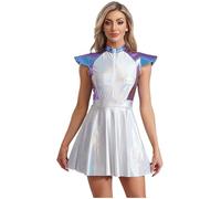 inhzoy Womens Alien Astronaut Costume Adult Cap Sleeves Front Zipper A Line Dress For Club Party Halloween Blue 3XL