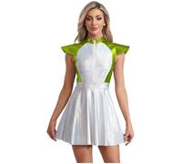 inhzoy Womens Alien Astronaut Costume Adult Cap Sleeves Front Zipper A Line Dress For Club Party Halloween Green M