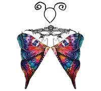 inhzoy Women's Butterfly Wings Outfits for Halloween Cape Monarch Costumes Shawl with Lace Mask And Antenna Headband Orange Hot Pink One Size