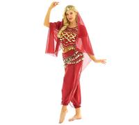 inhzoy Women's Chiffon Belly Dance Suit Bollywood India Arabian Princess Outfits Stage Performance Costume Red One Size