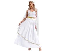 inhzoy Womens Greek Goddness Costume Ancient Greece Queen Gold Trim Toga Dress Robe Toga For Theme Party White 3XL