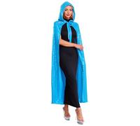 inhzoy Women's Halloween Princess Hooded Cape with Sequins Shiny Fairy Mermaid Cloak for Cosplay Parties Christmas Event Sky Blue One Size