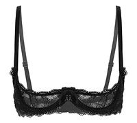 inhzoy Women's Lace Sheer Lingerie Underwire Shelf Bra Top Sexy 1/4 Cups Push Up Unlined Bralette Underwear Black 3XL