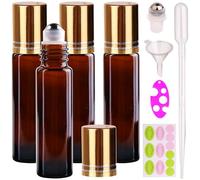 inice 4 Pack Essential Oil Roller Bottles 10ml Amber Glass RollerBall Bottle with Stainless Steel Roller Ball Alloy Cap for Daily Care