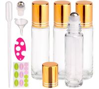 inice 4 Pack Roller Bottles Essential Oil Applicator 10ml Clear Glass Bottle Stainless Steel Metal Cap with Labels