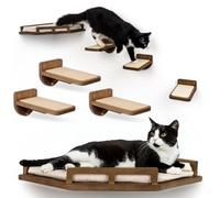 INICIO Cat Wall Shelves - Modern and Durable 3 Step Cat Furniture for Wall - Stylish Birch Floating Shelf for Cats up to 17lbs - Wooden Corner Shelves with Cushioned Perch - Brown