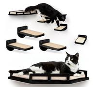 INICIO Cat Wall Shelves - Modern and Durable 3-Tier Cat Furniture for Wall - Stylish Birch Wood Floating Shelf for Cats up to 7.7 kg - Wooden Corner Shelves with Padded Perch
