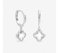 Inicio Women's Sterling Silver Plated Crystal Clover Charm Huggie Hoops Inicio Silver One Size