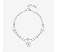 Inicio Women's Sterling Silver Plated Double Row Bezel Clover Bracelet - Gift Pouch Inicio Silver One Size