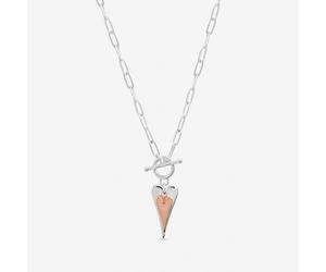 Inicio Silver Plated Duotone T-Bar Heart Necklace