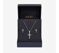 Inicio Women's Sterling Silver Plated Polished Cross Set - Gift Box Inicio Silver One Size