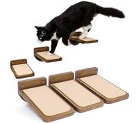 INICIO Wall Steps for Cats to Climb, Dark Brown - Set of 3 Cat Wall Stairs with Fixtures, 9.3"x4.7" - Floating Steps for Climbing or Playing - for Kittens, Adults, and Senior Felines