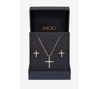 Inicio 14K Gold Plated Cubic Zirconia Opal Cross Set