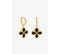 Inicio Women's Gold Plated & Jet Enamel Clover Earrings - Gift Pouch Inicio Gold One Size
