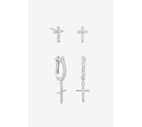 Inicio Silver Plated Cross Studs & Hoops Earrings- Pack of 2