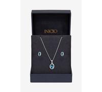 Inicio Women's Sterling Silver Plated Blue Topaz Oval Bezel Set - Gift Box Inicio Silver One Size