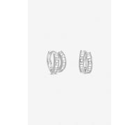 Inicio Women's Sterling Silver Plated Cubic Zirconia Double Pave Hoops - Gift Pouch Inicio Silver One Size