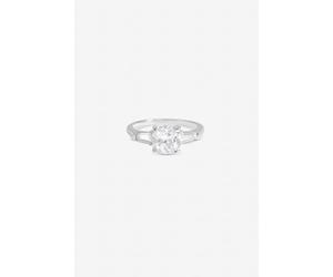 Inicio Women's Sterling Silver Plated Cubic Zirconia Trilogy Engagement Ring - Gift Pouch | Size: Medium Inicio Silver M