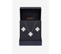 Inicio Women's Sterling Silver Plated Mother of Pearl Clover Set - Gift Box Inicio Silver One Size