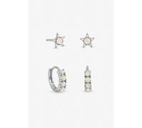 Inicio Women's Sterling Silver Plated Opal Earrings - Pack of 2 Inicio Silver One Size