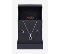 Inicio Women's Sterling Silver Plated Sapphire Oval Bezel Set - Gift Box Inicio Silver One Size