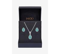 Inicio Women's Sterling Silver Plated Turquoise Peardrop Set - Gift Box Inicio Silver One Size