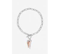 Inicio Women's Sterling Silver Plated Two Tone T-Bar Heart Bracelet - Gift Pouch Inicio Multicolor One Size