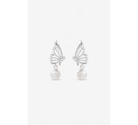 Inicio Women's Sterling Silver Plated Polished Butterfly Pearl Drop Earrings Inicio Silver One Size