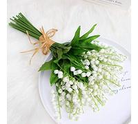 INIFLM 12 Pcs Artificial Lily of The Valley Flower with Long Stem Faux White Wedding Bridal Holding Bouquet Real Touch Lily Flower for Indoor Home Party Garden Tall Vase Decor(14In)