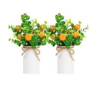 INIFLM 2pcs Fake Potted Plants, Small Artificial Fruit Plants Potted Plants, Fake Lemon Plant, Faux Potted Plants Artificial Potted Fruit Tree, Artificial Bonsai Tree Faux Plants in Pot(Orange)