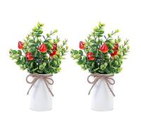 INIFLM 2pcs Fake Potted Plants, Small Artificial Fruit Plants Potted Plants, Fake Lemon Plant, Faux Potted Plants Artificial Potted Fruit Tree, Artificial Bonsai Tree Faux Plants in Pot(Strawberry)