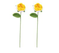 INIFLM 2pcs Handmade Flowers Knitted Artificial Rose, Crochet Bouquet Hand Woven Product, Fake Rose Artificial Flowers for Valentines Day Mothers Day Birthday Wedding Home Decor(Gradient Yellow)