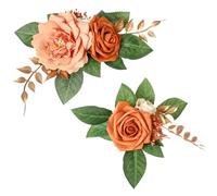 INIFLM 2Pcs Wedding Cake Topper Set, Boho Cake Topper Decor Artificial Rose Flowers Leaves for Cake Decor Birthday Baptism Party Cake Topper Flower Arrangements