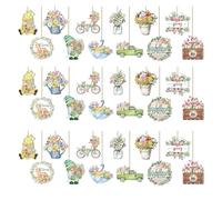 INIFLM 36Pcs Vintage Wooden Hanging Ornaments, Spring Flower Table Centerpieces Decoration, Hanging Cutout Sign for Holiday Spring Easter Party Home Tree Decoration