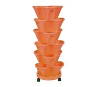 INIFLM 6pcs Stackable Brick Red Triangular Planter, Vertical Garden Planter with Movable Base, 3-Petal Plastic Garden Planter Pot, Outdoor Use