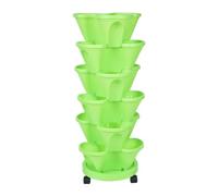 INIFLM 6pcs Stackable Strawberry Planter, Vertical Garden Planter with Movable Base, 3-Petal Plastic Garden Planter Pot, Garden Planter Pot for Garden Front Door Balcony(Green)