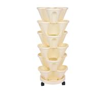 INIFLM 6pcs Stackable Vertical Strawberry Planter, 3-Petal Plastic Garden Planter Pot, Outdoor Use (Beige)