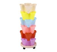INIFLM 6pcs Vertical Strawberry Planter, Stackable Planter with Movable Base, 4-Petal Plastic Garden Planter Pot for Flower, and Vegetable Planter(Multicolor)