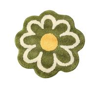 INIFLM Daisy Non Slip Water Absorbent Round Bath Mats, Green Floral Bath Mats for Bathroom Bedroom, Cute Bathroom Rugs Flower Mat for Entrance Bedroom Toilet Floors(80CM Green)
