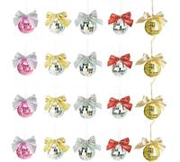 INIFLM Hanging Mirror Disco Balls Set, 1.97in Xmas Ball Ornaments Reflective Mirror Balls with Bow Easy to Hang Christmas Tree Pendant Mini Disco Ball for Dance Music (20pcs)